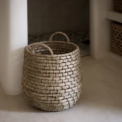 Panier déco tressé en jonc de mer H24cm - naturel