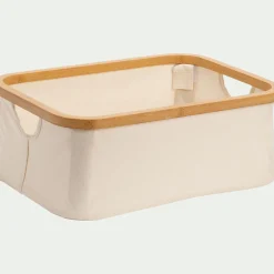 Panier en polycoton et bambou H15xL40cm - blanc